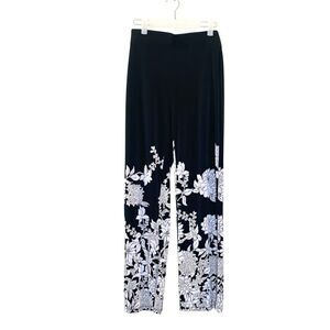 INC International Concepts Floral Wide Leg Pull-on Pants Black White XS